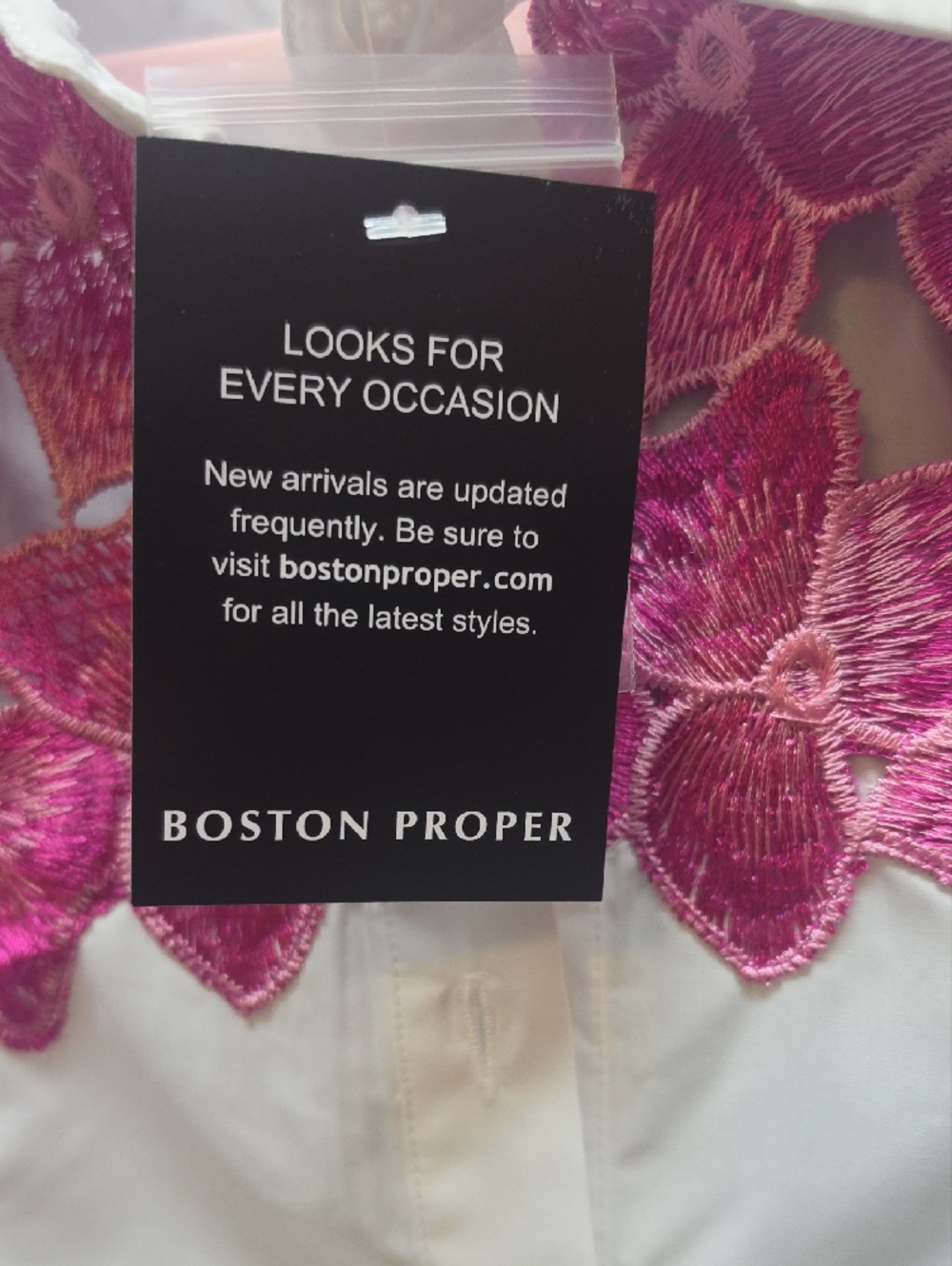 Boston Proper White Button-Down with Pink Floral Embroidered Yoke & Sleeves - Picture 4 of 8
